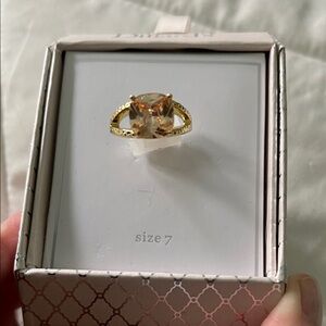 NWT Gold  Ring with a peach/ topaz stone